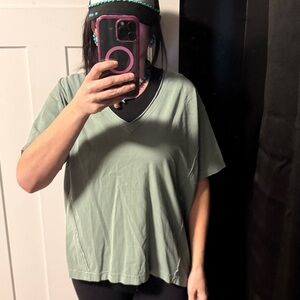 J.O.A. Sage Green V-Neck Short Sleeve Top